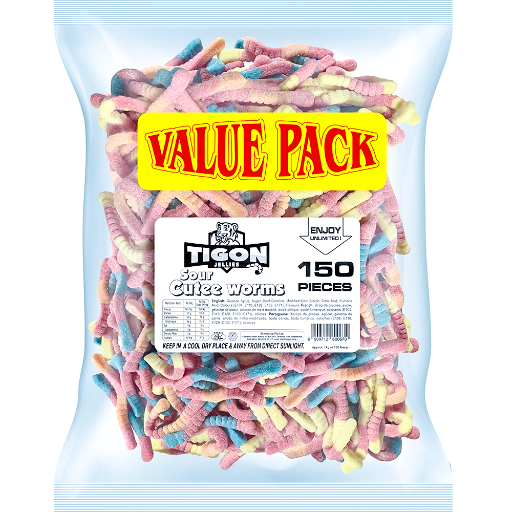 Sour Cutee Worms Packet 1kg